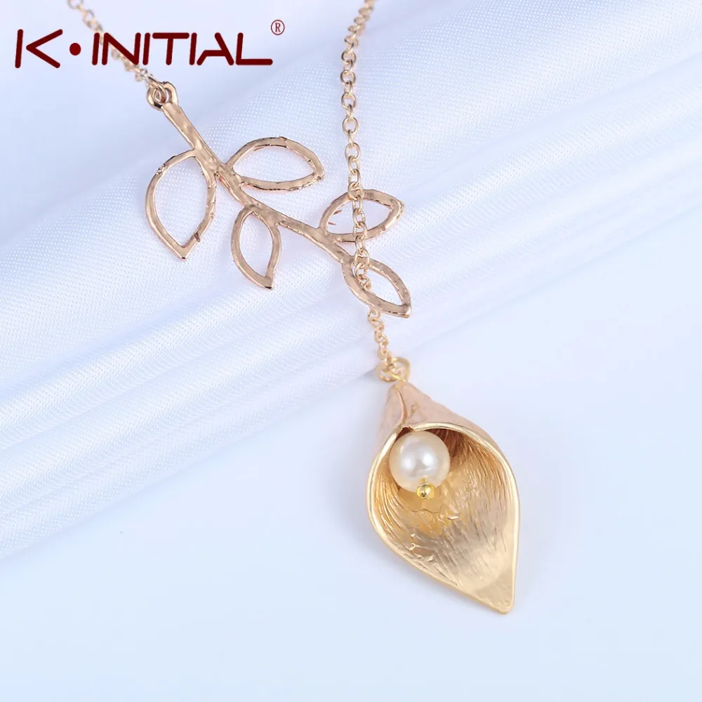 Kinitial новое ожерелье из золота и серебра каллы с жемчугом ветка листьями s
