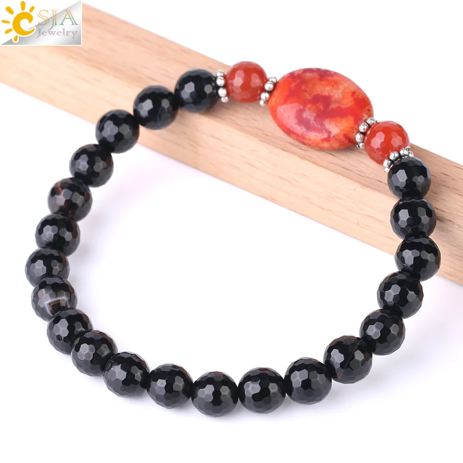 Мужской браслет из черного обсидиана CSJA натурального камня многогранные круглые