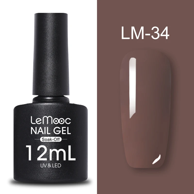 LM-34 LEMOOC, 12 мл, Гель-лак для ногтей, гибридный лак, все для маникюра, блеск для ногтей, верхнее Базовое покрытие, UV Vernis, Полупостоянный лак для ногтей - Цвет: LM-34