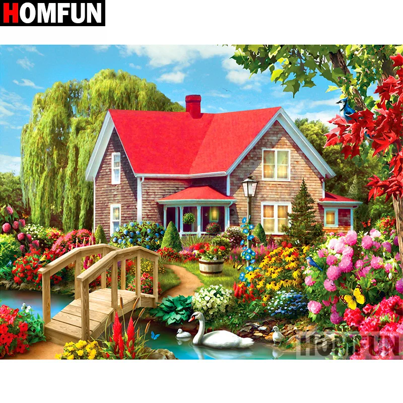 Алмазная 5d-картина HOMFUN Домашний пейзаж полноразмерная/круглая Вышивка крестиком