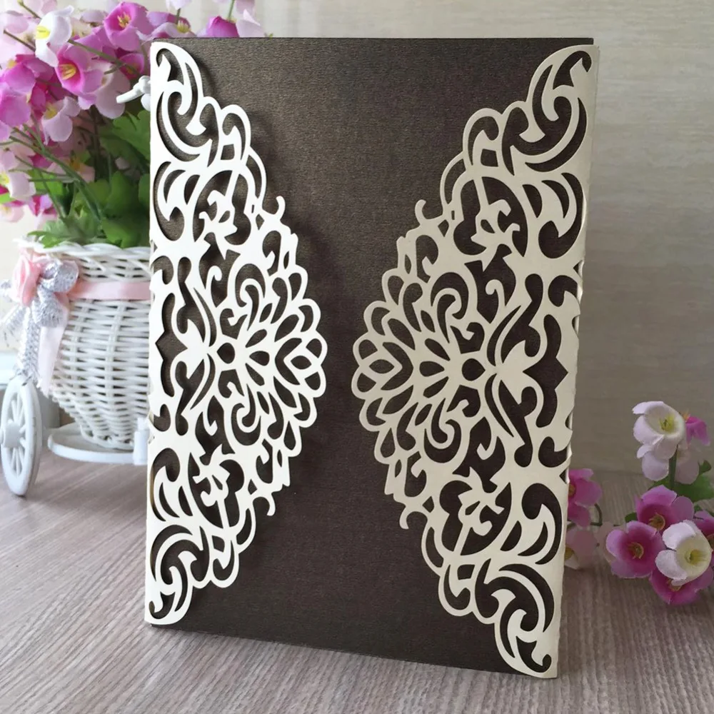 50 шт./лот Новинка жемчужная бумага с лазерной резкой пожелания свадебные