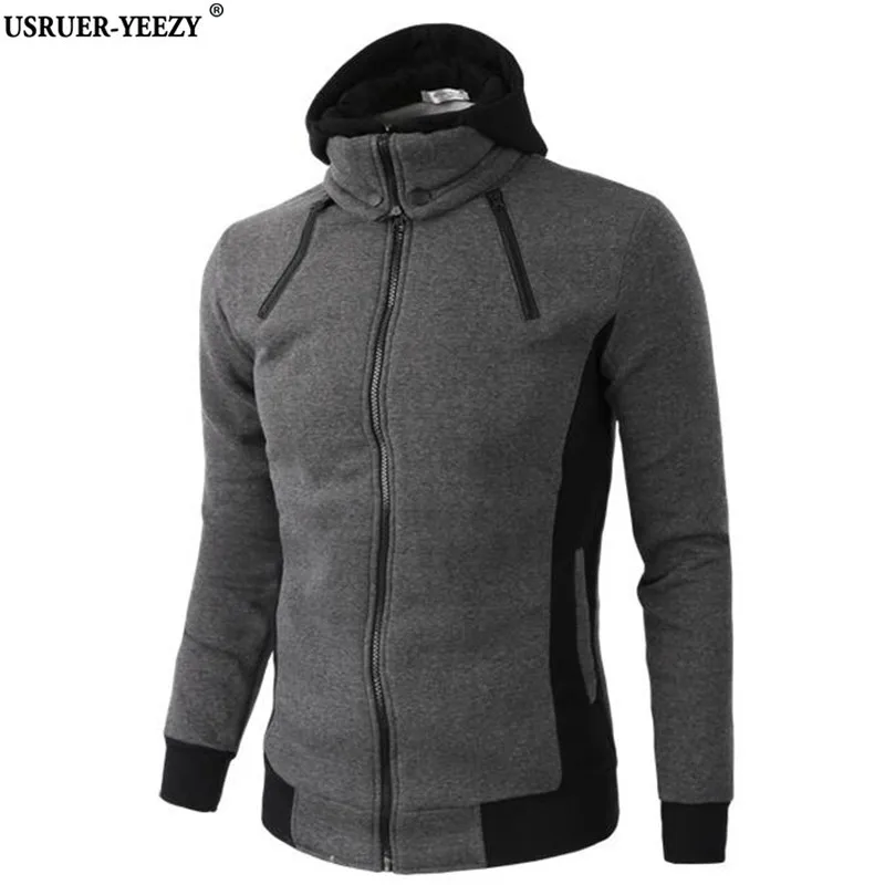 USRUER YEEZY 2017 Мужчины Толстовки Кофты Повседневная Мода Slim Fit Куртки мужские Молнии С