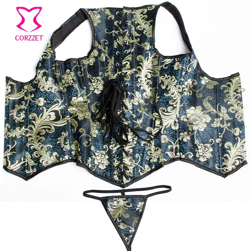 Винтажный Восточный Королевский сексуальный бюстье с золотой/синей вышивкой топ