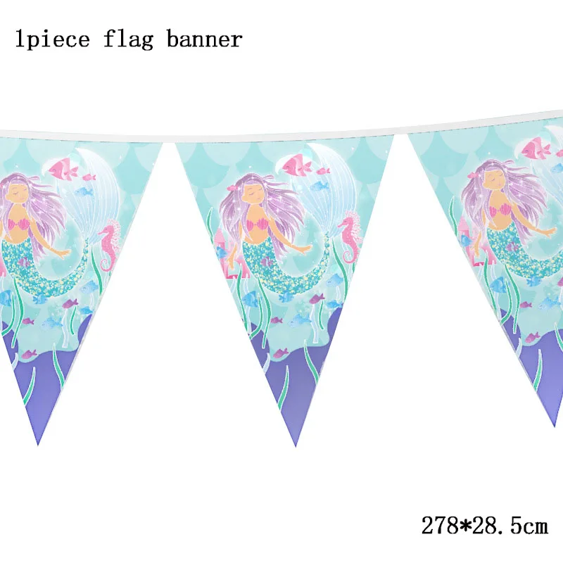A MMD flag banner Вечерние украшения в виде русалки, фольгированные шары с русалкой, бумажные тарелки, посуда, подарочные сумки для детей, девочек, с днем рождения, принадлежности для тематической вечеринки - Цвет: A MMD flag banner