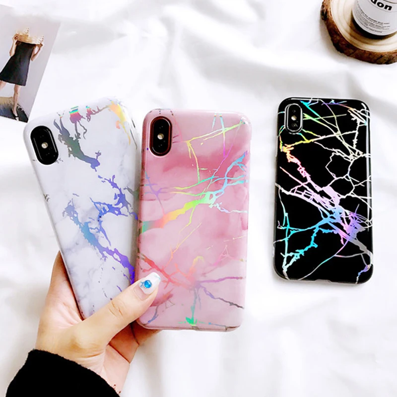 Модный Лазерный мраморный чехол для телефона iPhone XS Max 7 plus iphone X XR 6 6S 8 Plus задняя