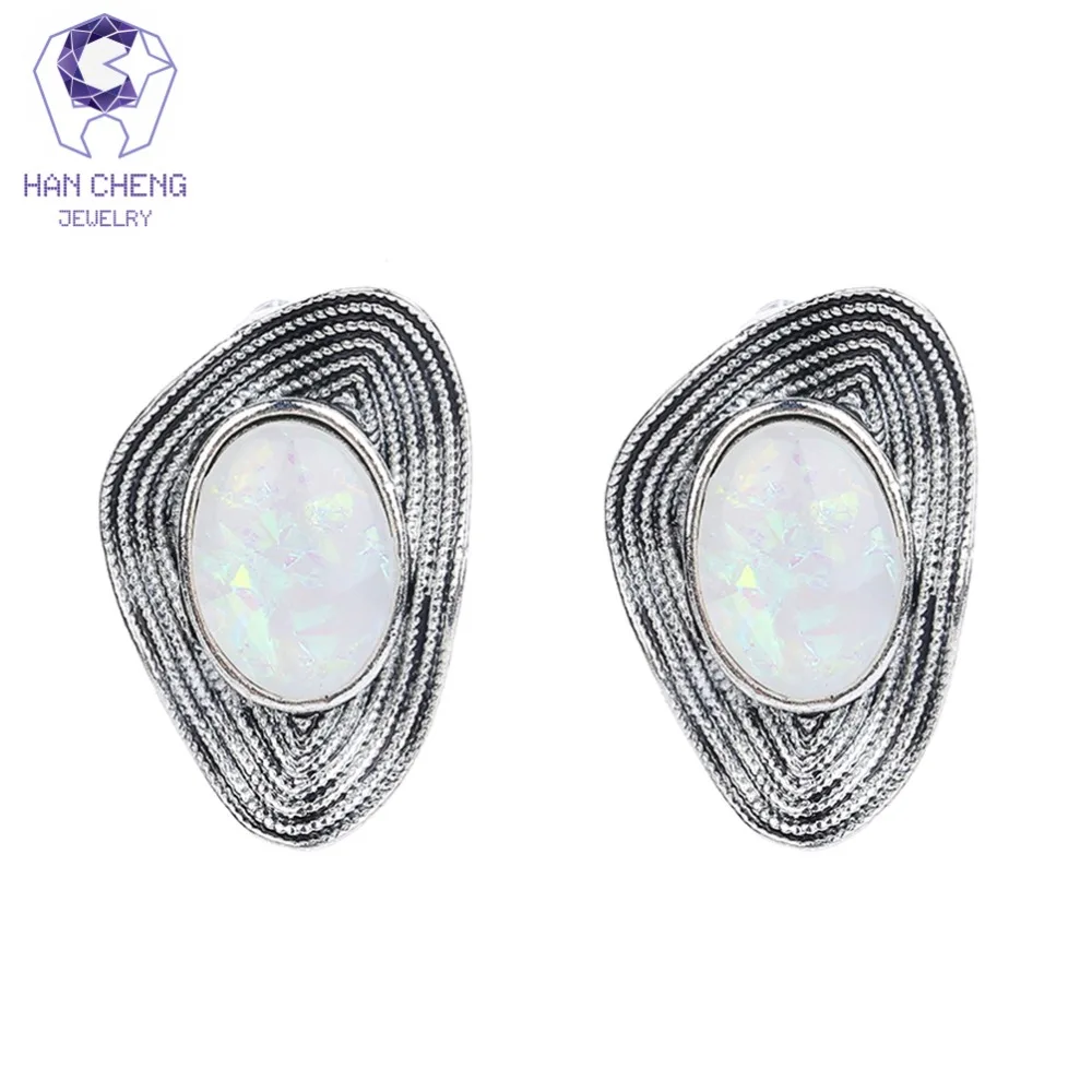 Новые Модные Винтажные серьги HanCheng с овальным опалом клипсы Необычные