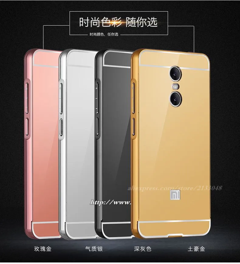 Роскошные золотое покрытие Алюминий металла Рамки + Зеркало чехол для Xiaomi Redmi Note 4x