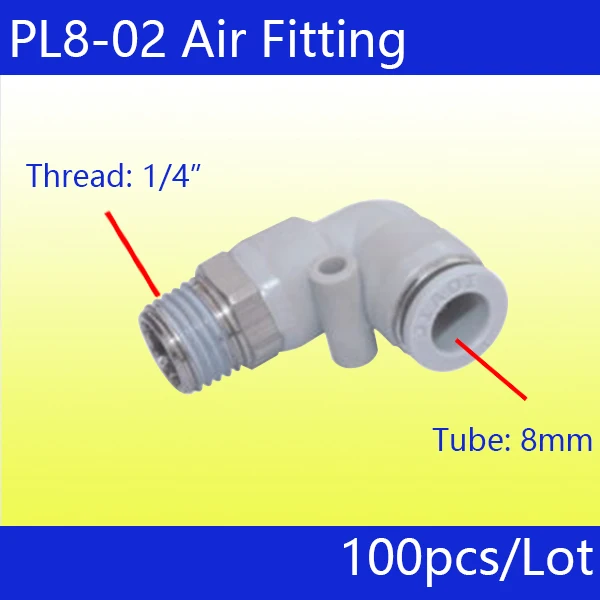 

Free shipping 100Pcs PL8-02_white, 8mm Push In One Touch Connector 1/4" Thread Pneumatic Quick Fittings