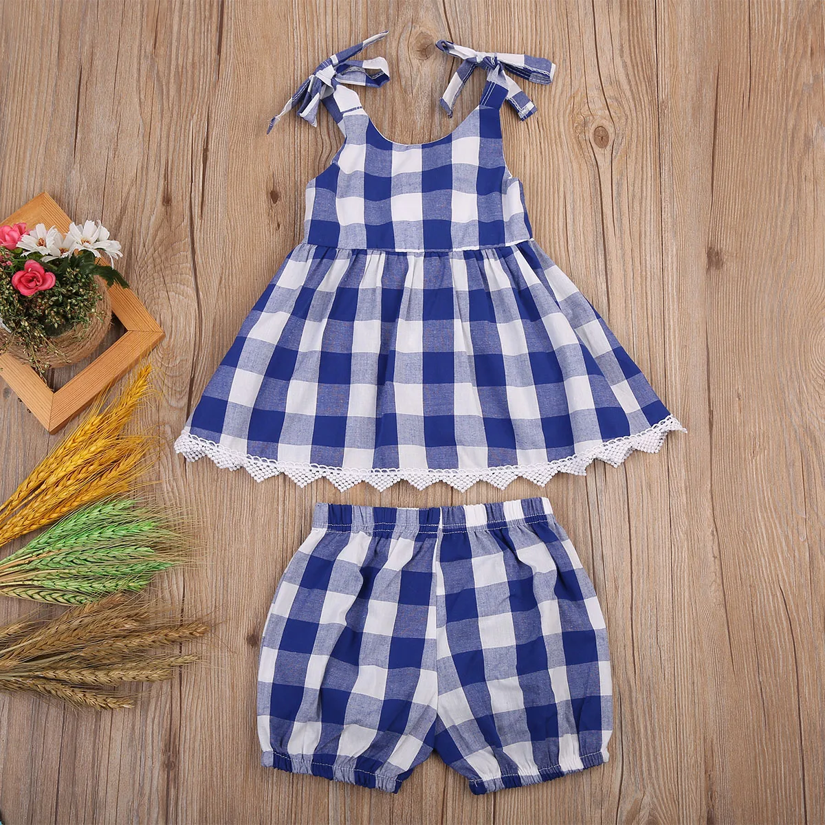 Детское клетчатое платье для маленьких девочек + штаны комплект из 2 предметов