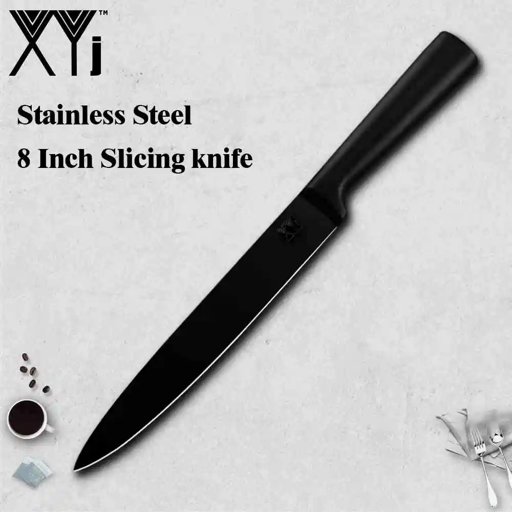 H.8 slicing knife XYj набор кухонных ножей из нержавеющей стали, острые, все черные, легкие усилия, Не липкие, точилка для кухонных ножей, держатель Knfie - Цвет: H.8 slicing knife