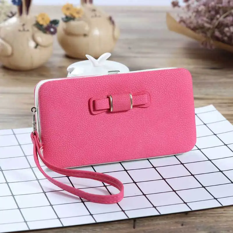 rose red Aosbos кошелек личи с бантом, Женский известный бренд, держатель для ID карт, карман для мобильного телефона, кошелек из искусственной кожи, женский клатч для денег - Цвет: rose red