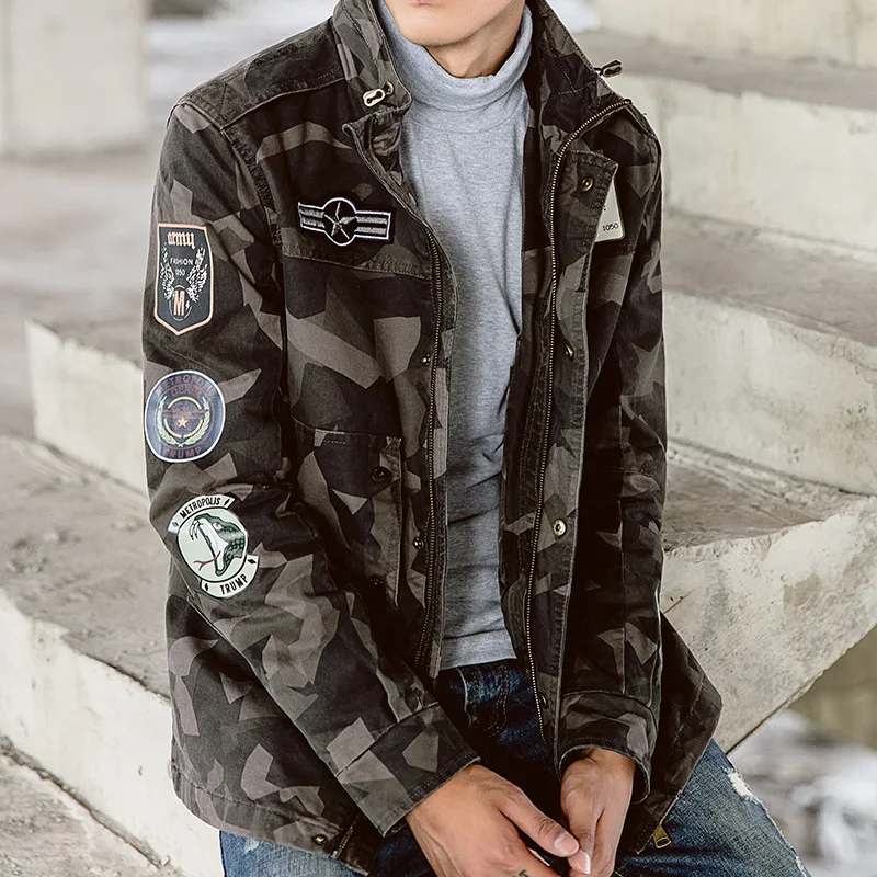 Камуфляжная куртка для мужчин пальто с высокой уличной лентой Лоскутная