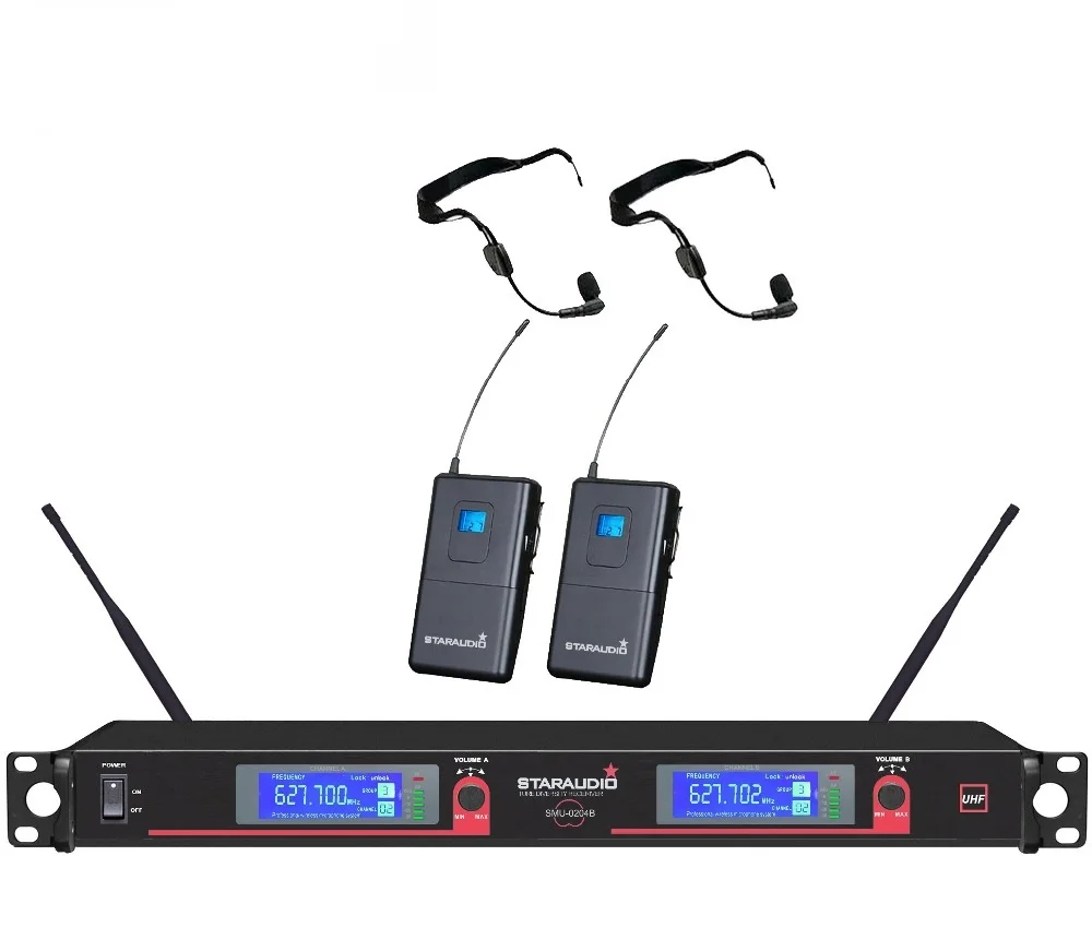 Staraudio Pro 2ch DJ UHF Беспроводной гарнитура цифровой дисплей микрофон Системы MIC smu-0204b |