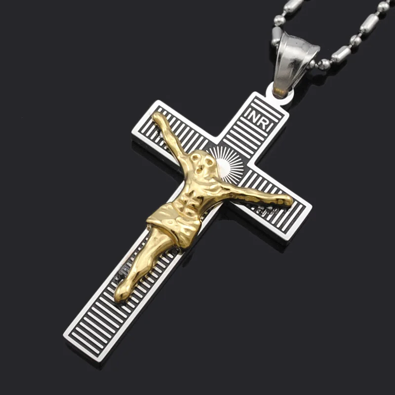 

ATGO Cross Pendant Necklace Women Men Christian Jewelry Gift Fashion Crucifix Jesus 316L Stainless Steel BP1973