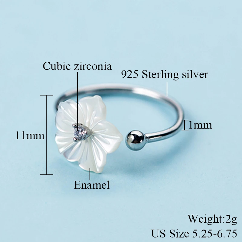 Нежный Циркон Кристалл листьев Shell цветок Регулируемые кольца для Для женщин