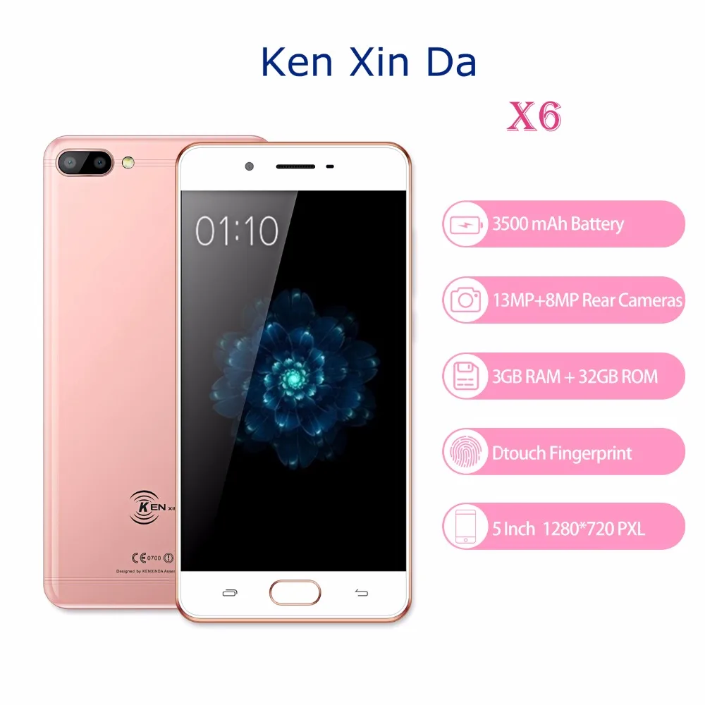 KENXINDA X6 5 дюймовый мобильный телефон Android 7 0 Celular четырехъядерный 3G + 32G 13 МП Двойная