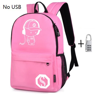 Pink no USB Модные рюкзаки для студентов, светящиеся анимационные школьные сумки для мальчиков и девочек-подростков, USB зарядка для компьютера, противоугонная сумка для ноутбука - Цвет: Pink no USB