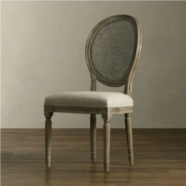 French rural style furniture / ellipse back chair/cane and linen/oak solid wood dining chair/desk chair/armchair 2 type|chair boss|chair gliderschair
