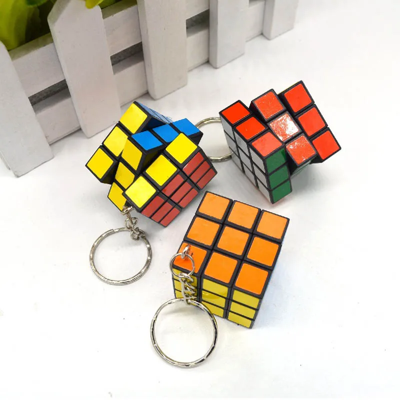 Высокое качество 3 см пластик ABS Мини 3x3x3 волшебный куб наклейки-пазлы с брелок кольцо Opp мешок Упаковка игрушки подарок