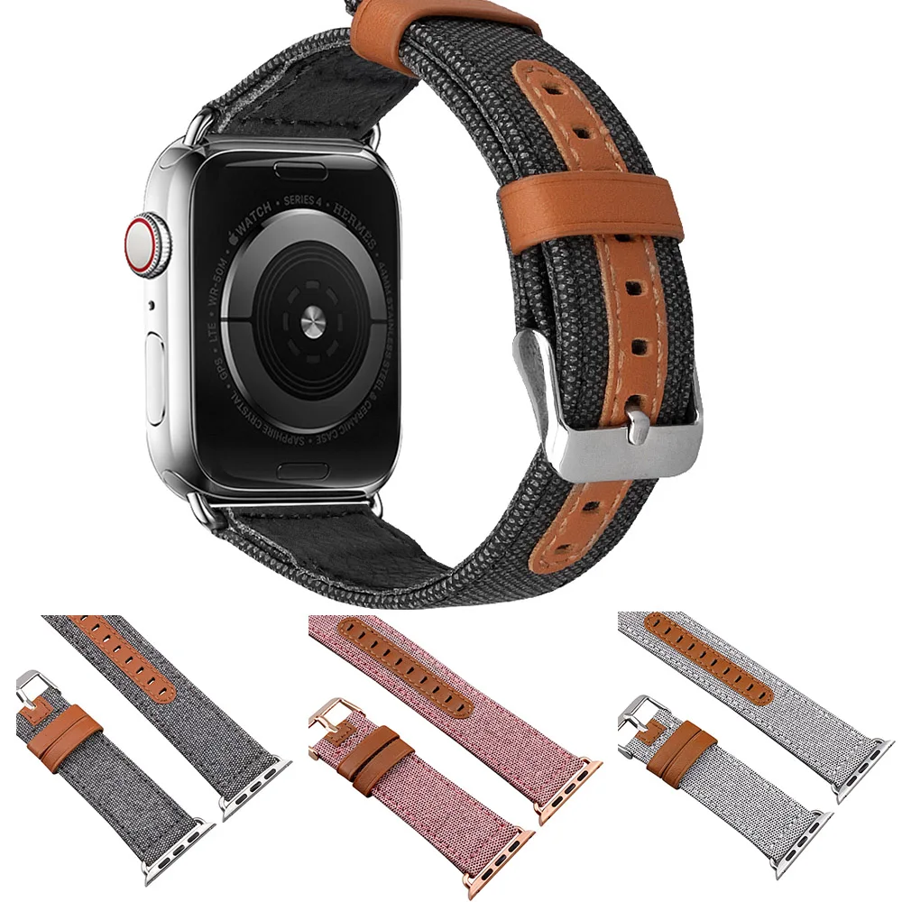 Ремешок для Apple Watch Series 4 3 2 1 ремешок для Iwatch 38 мм 42 мм браслет умные аксессуары наручные темно-синие джинсовые полосы