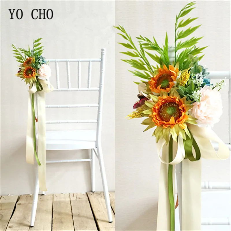 

YO CHO home decoration accessories artificial silk flowers sunflower peony DIY chair back flower wdding Bridesmaind Bouquet