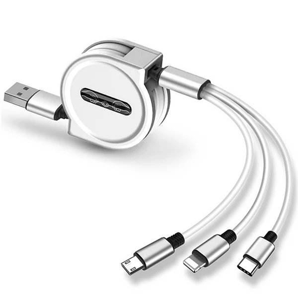 White ACCEZZ 3A 3 в 1 USB Выдвижной кабель для быстрой зарядки для iPhone 8 XS Micro usb type C для samsung Xiaomi huawei телефонный шнур 1,2 м - Цвет: White