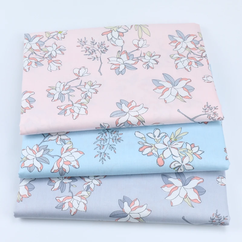 100% хлопок twill Ткань Текстиль розовый синий серый цветок магнолии ткани для DIY