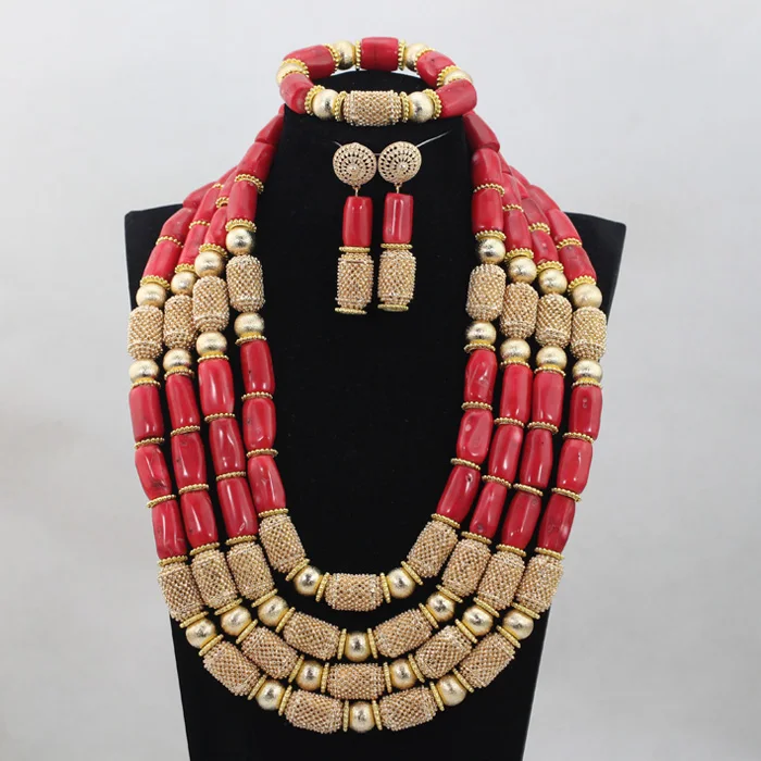 Роскошный Новый комплект из натуральных красных коралловых бусин африканские