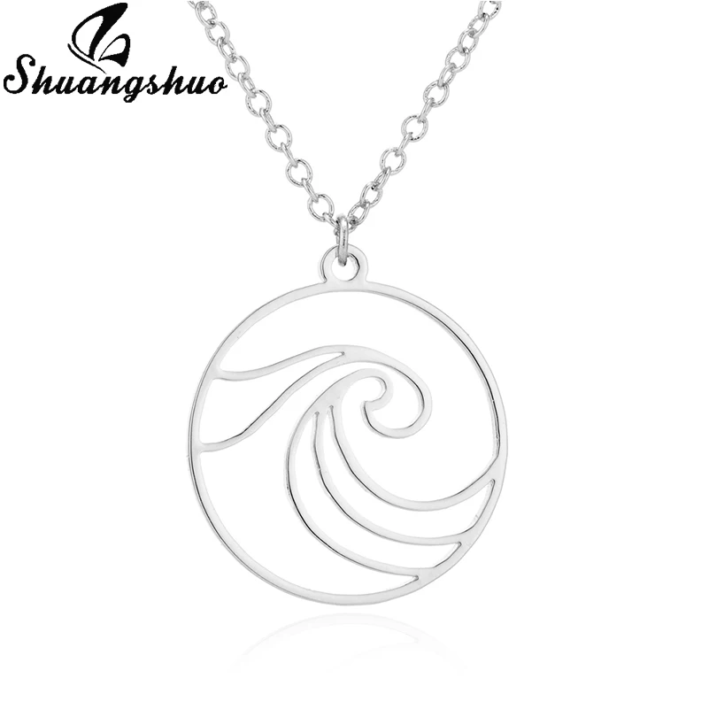 Shuangshuo Wave Pendant Necklaces For Women Stainless Steel Statement Necklace Long Chain Choker Fashion Jewelry collier femme | Украшения
