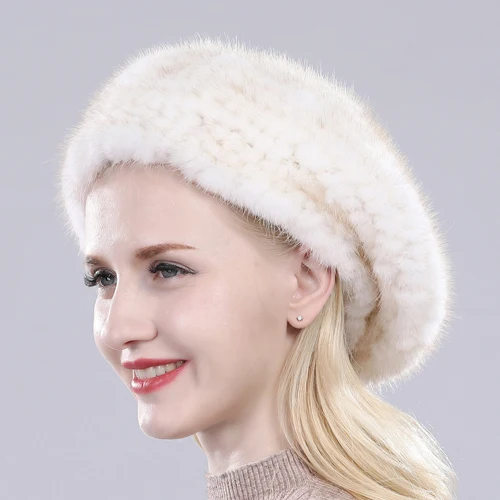 sunlight color Новая модная зимняя женская шапка из натурального меха норки, настоящие шапочки с мехом норки, теплая мягкая вязаная шапка ручной работы, настоящая норковая шапка - Цвет: sunlight color
