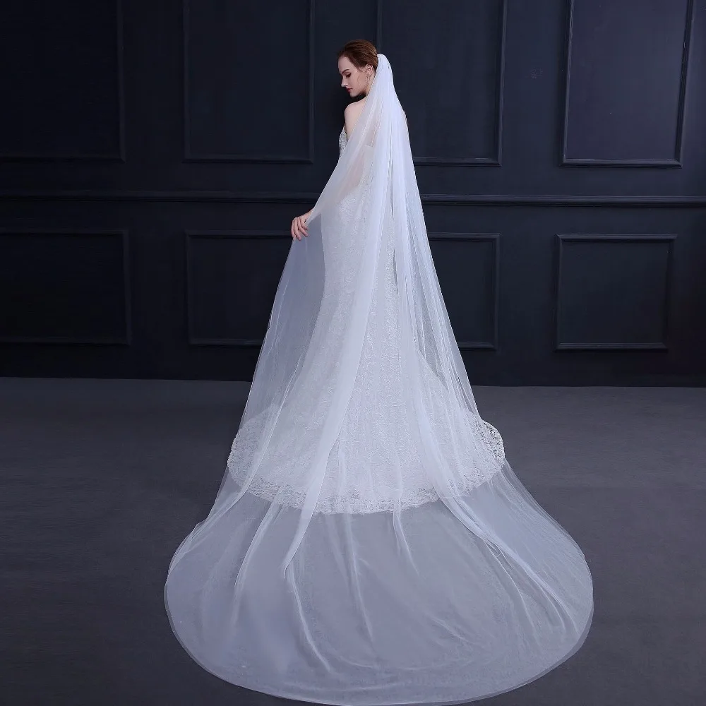 

2019 Cheap 3M Cut Edge White Long Bridal Veils 2 Layer Wedding Veils with Comb
