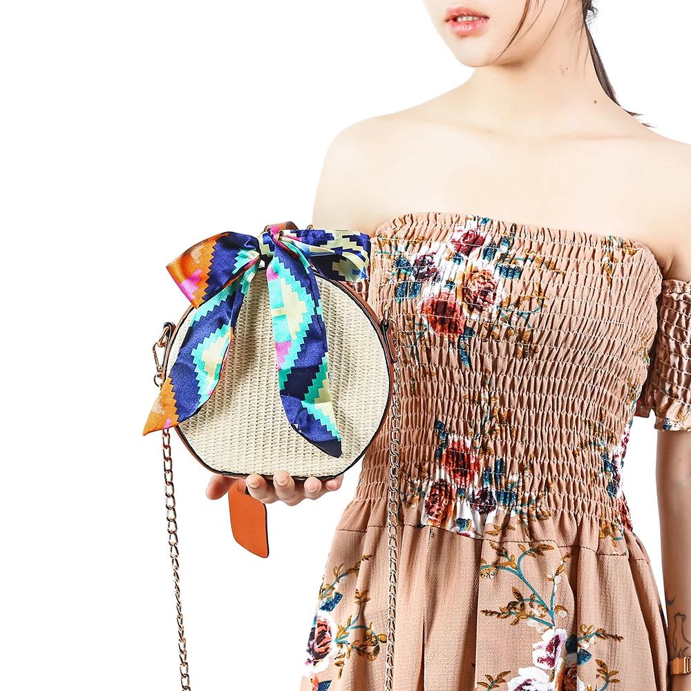 LUKATU Circle Rattan Bag Summer Round Handmade Woven Colourful Ribbon Shoulder For Women PU Leather Cross Body Bolsa | Багаж и сумки