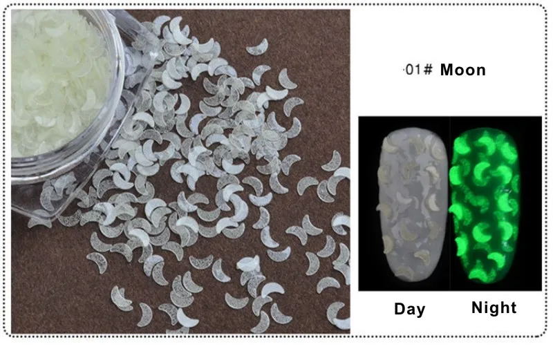 01 Moon 1 коробка Люминесцентная Световой Nail Книги по искусству пайетки он Книги по искусству Звезда Круглый Форма ультра-тонкий блеск ногтей хлопья порошок свечение в темноте - Цвет: 01 Moon