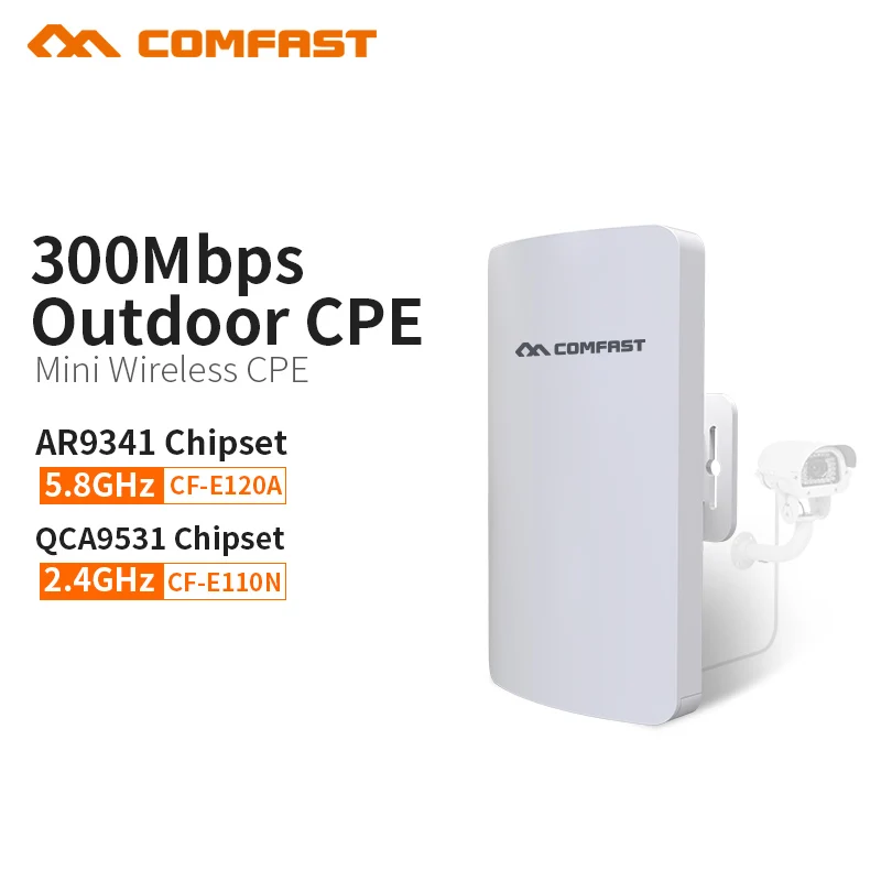 

Сетевой маршрутизатор COMFAST E110N, 300 Мбит/с, беспроводной мост, CPE, Wi-Fi маршрутизатор, точка доступа для IP-камер, проект, диапазон 1-2 км, CF-E120A