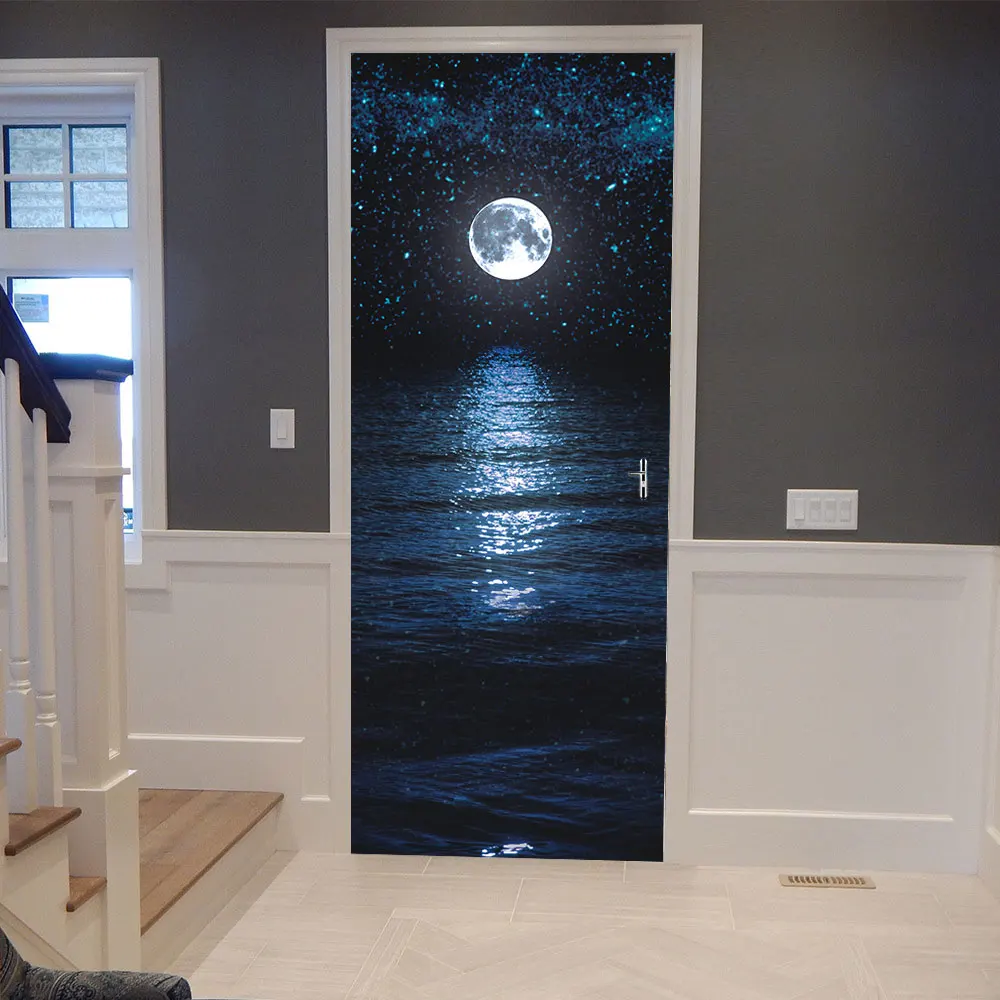 3D дверной стикер s Full Moon ночной вид наклейка на стену украшение для двери искусство Спальня дверь Водонепроницаемая наклейка из ПВХ DIY обои домашний декор
