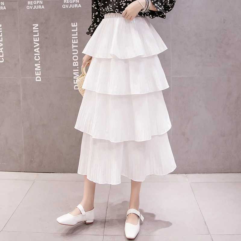 street fashion new spring summer A line pleated skirt layers cake high waist skirts for girls and young lady | Женская одежда