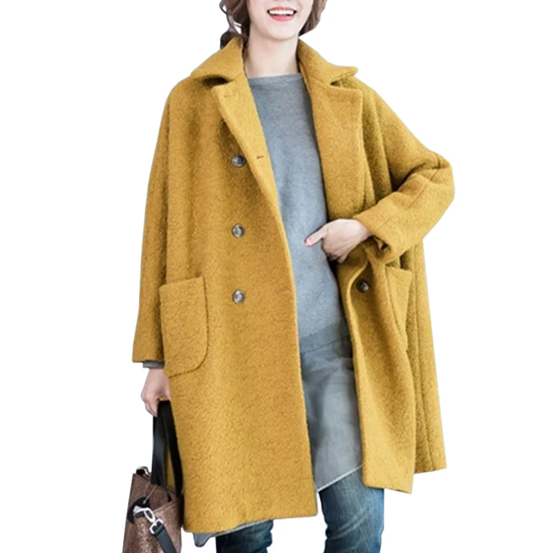 Женское шерстяное пальто 2017 новое осеннее зимнее Модное теплое с отложным