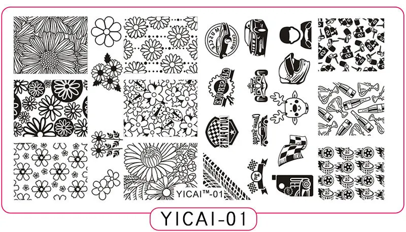 01 YICAI(1-40) серия-изображения пластины для штамповки ногтей трафарет шаблон металл различные фулкавер цветок 1 шт. изображение штамп пластины - Цвет: 01
