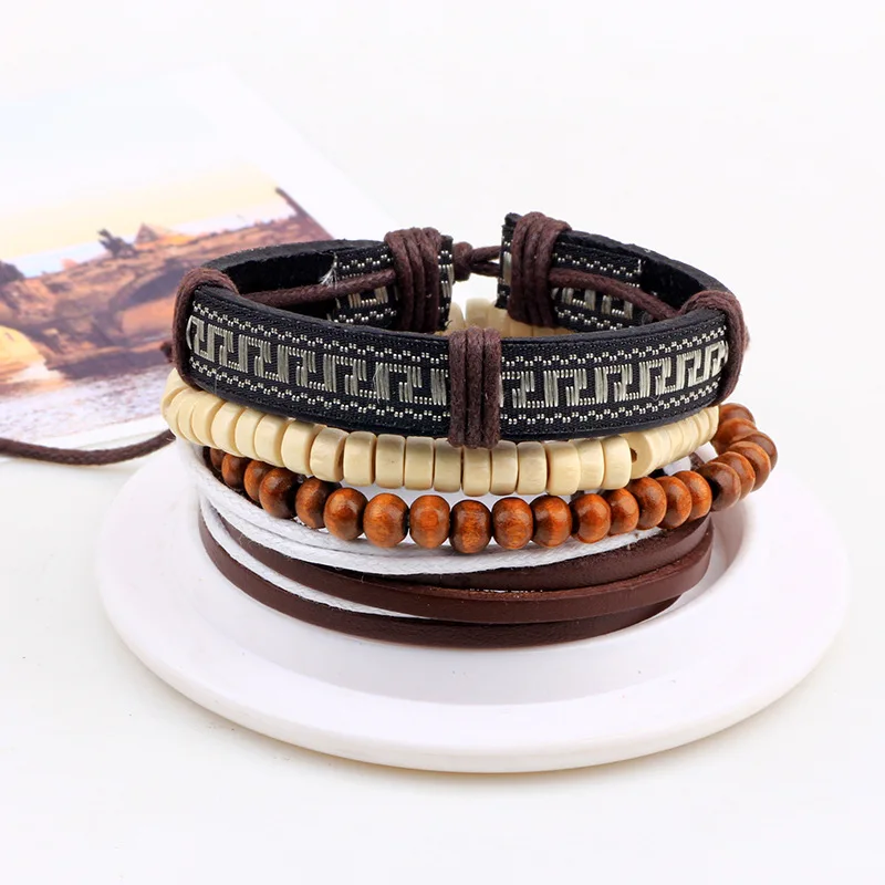 Fashion Jewelry 4PCS/Set Beaded Multilayer Handmade Hemp Rope Woven Leather Bracelets Hippy Friendship | Украшения и аксессуары