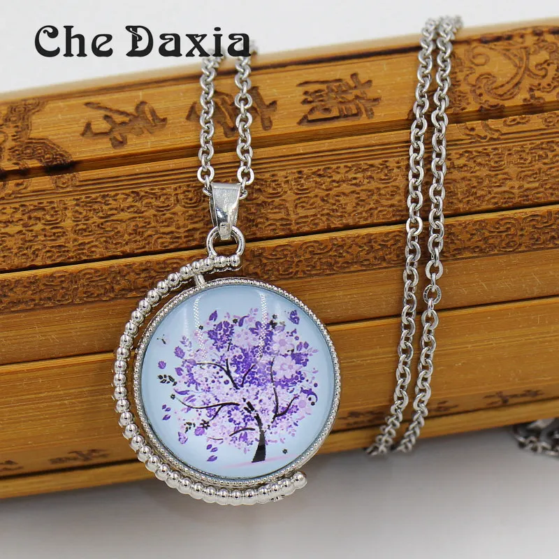 Двухстороннее ожерелье с рисунком дерева диаметром 25 мм Выпуклое стеклянное