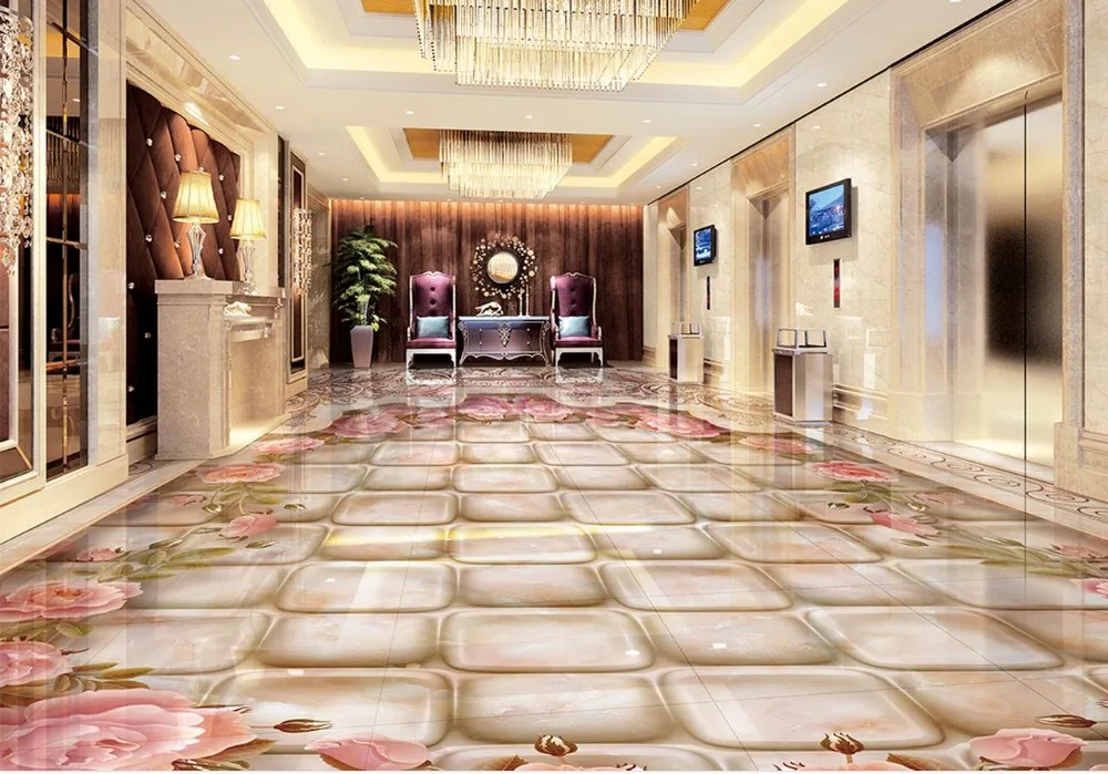 Custom Photo Floor 3D Wallpaper Modern Art 3d Marble Flower PVC waterproof floor | Обустройство дома