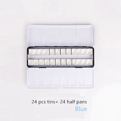 24-24half pan blue Розовый/синий/зеленый цвет воды краски металла 24 жестяная коробка с 14 полный кастрюли/24 половина кастрюли для краски пустой краски палитра цвета палета - Цвет: 24-24half pan blue