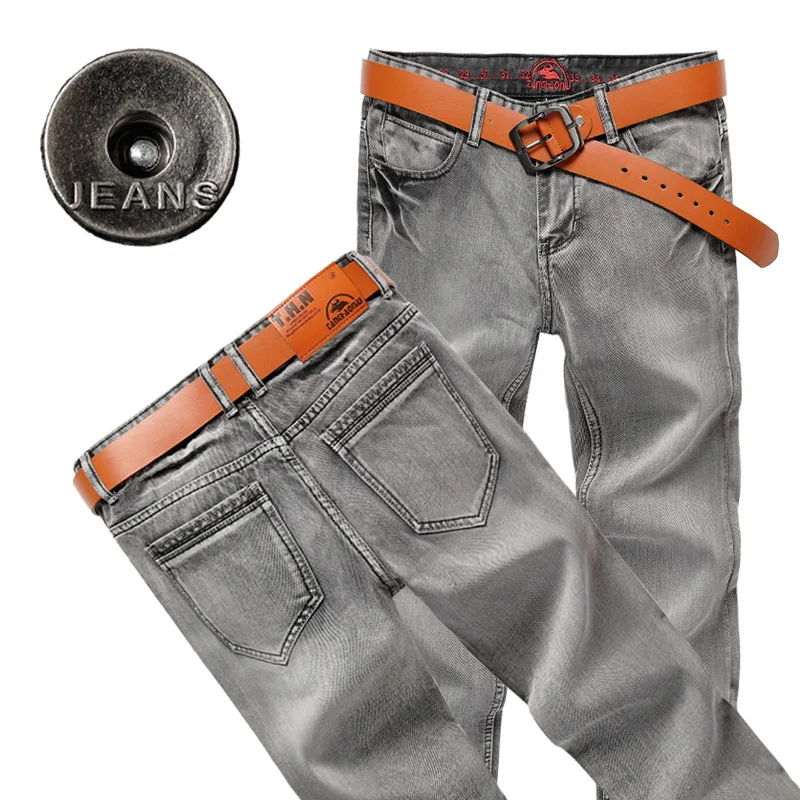 Men Jeans Brand New Quality Cotton Skinny Straight Solid Color Casual Zipper Male Slim Gray Pants Biker | Мужская одежда