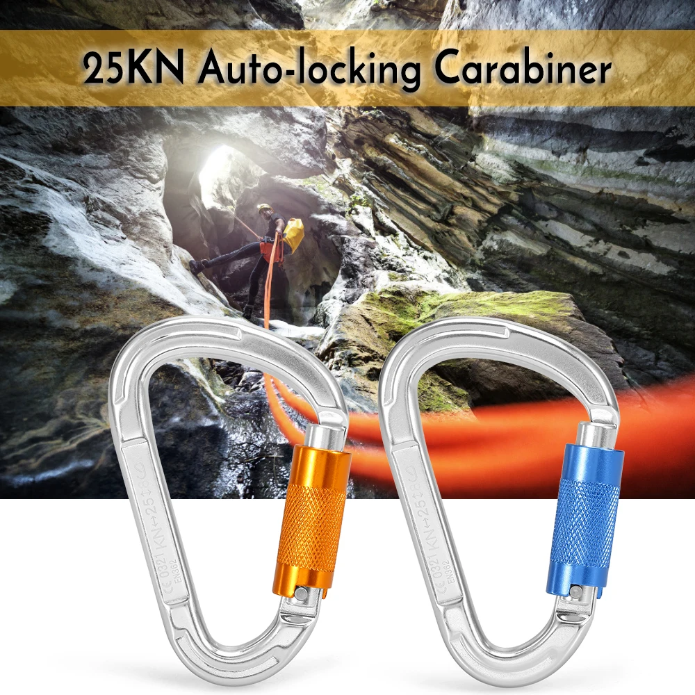

25KN Twist Locking Gate Carabiner Certified Auto Lock Carabiner Outdoor D-ring Buckle Climbing Rappelling Hammock Locking Clip