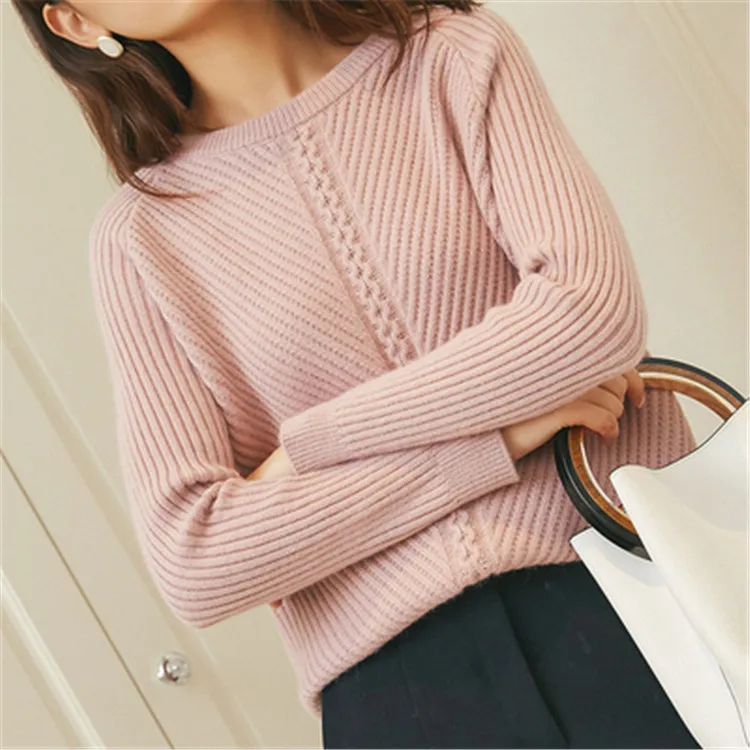 korean style pure cashmere knit women sweet low Oneck slim pullover sweater solid color S-3XL | Женская одежда