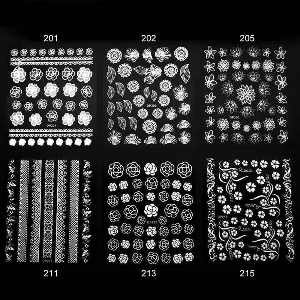 Белые цветы кружева стикеры 3D на ногти Nail Art украшения полоски 3D наклейки для ногтей самоклеющиеся DIY слайдер Дизайн Маникюр