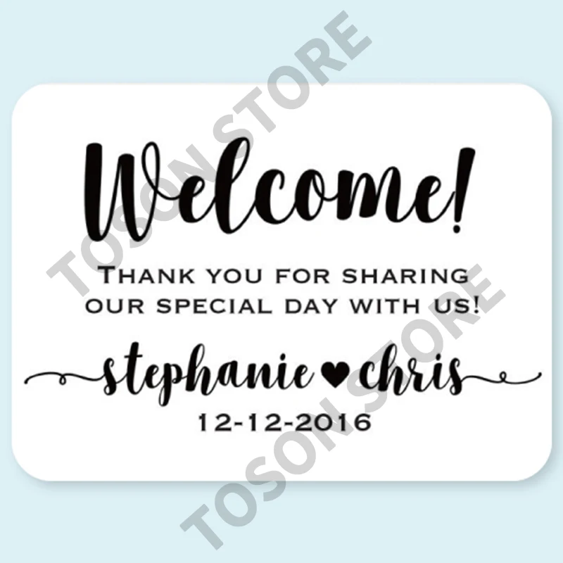 100, Silver laser Customized text logo, Wedding Stickers, Invitations Seals, Candy Favors Gift Boxes Labels, On White Adhesive