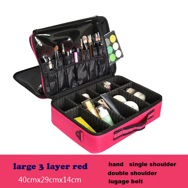 L-3 layer- red Органайзер для макияжа, Профессиональный Чехол для макияжа, женский косметический костюм для путешествий, чехол, сумка для хранения эфирного масла, мужские косметички и чехол s - Цвет: L-3 layer- red