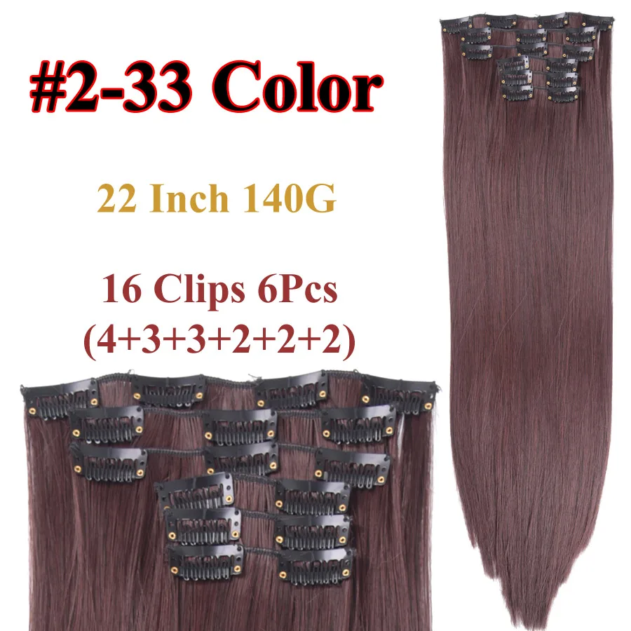 color2-33 Alileader 56 см синтетический зажим в Наращивание волос жаропрочных парики 16 Зажимы натуральный чёрный; коричневый блондинка Наращивание волос s - Цвет: color2-33