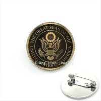jweijiao hot sale glass cabochon military brooch the great seal of the united states of america brown trendy men jewelry mi015